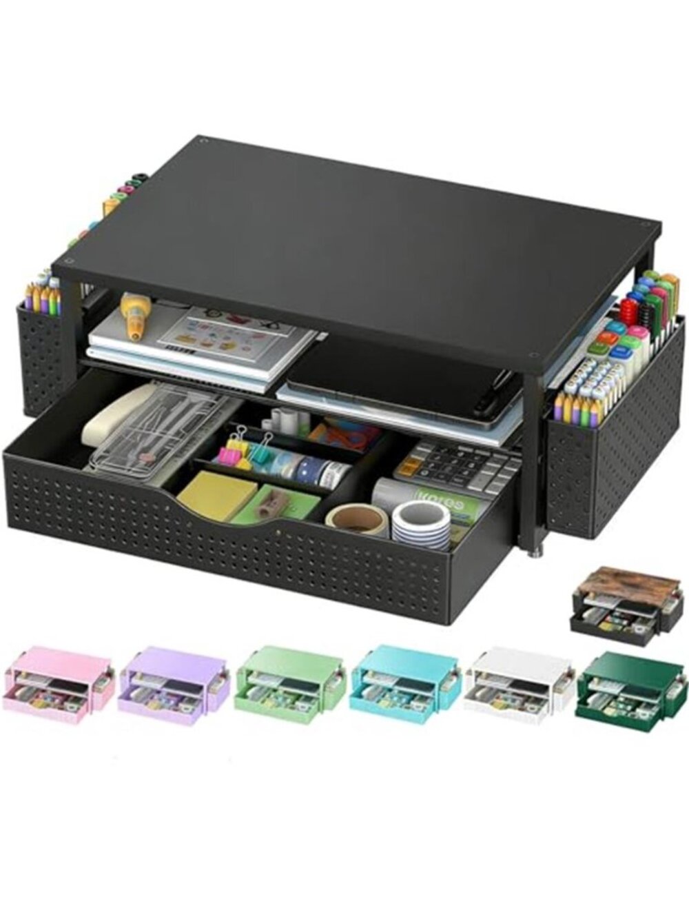 Printer Stand Monitor Riser Desk Organizer Storage Drawer Laptop Computer Black